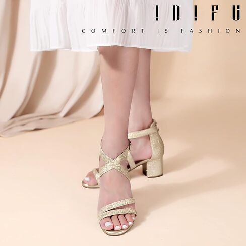 IDIFU Women's Block Low Chunky Heel Strappy Sandals Open Toe Ankle Strap Dress Wedding Evening Shoe for Women Bridal in Saudi Arabia
