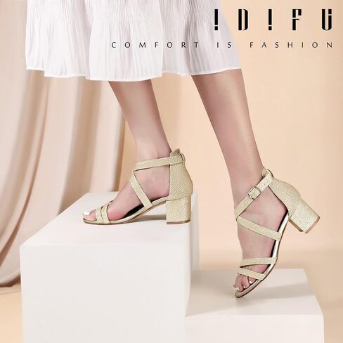 IDIFU Women's Block Low Chunky Heel Strappy Sandals Open Toe Ankle Strap Dress Wedding Evening Shoe for Women Bridal in Saudi Arabia