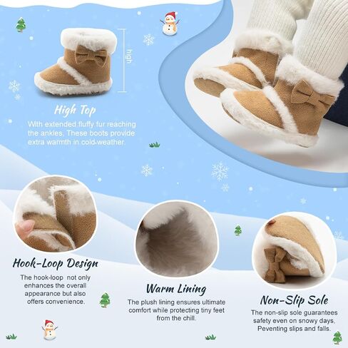 Infant Unisex Warm Fur Lining Soft Boots Baby Winter Ankle Non-Slip Rubber Texture Sole Toddler Winter Snow Crib Shoes in Saudi Arabia