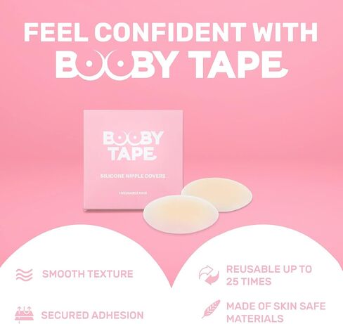 Booby Tape - Nipple Cover, Reusable Nipple Pasties for Daily Wear, Polyester Pasties for Women with Pure Water-Based Acrylic Adhesive, Vegan and Cruelty-Free, 5 cm Each, 5 Pairs Nude in Kuwait