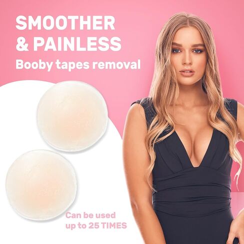 Booby Tape - Nipple Cover, Reusable Nipple Pasties for Daily Wear, Polyester Pasties for Women with Pure Water-Based Acrylic Adhesive, Vegan and Cruelty-Free, 5 cm Each, 5 Pairs Nude in Kuwait
