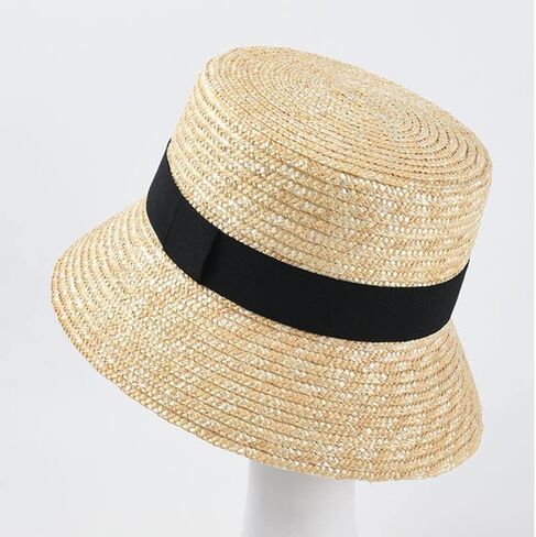 Fashion Straw Bucket Hat Women UV Sun Hats Vacation Beach Hat Flat Summer Sun hat (B) in Saudi Arabia