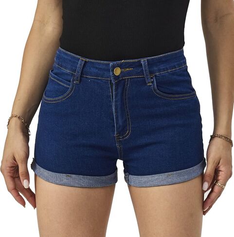 Yyibsones Women's Casual Stretchy Denim Shorts High Waisted Folded Hem Jeans Shorts in Kuwait