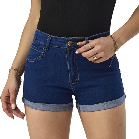 Yyibsones Women's Casual Stretchy Denim Shorts High Waisted Folded Hem Jeans Shorts in Kuwait