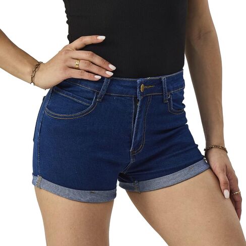 Yyibsones Women's Casual Stretchy Denim Shorts High Waisted Folded Hem Jeans Shorts in Kuwait