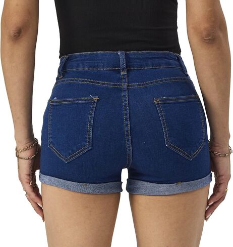 Yyibsones Women's Casual Stretchy Denim Shorts High Waisted Folded Hem Jeans Shorts in Kuwait