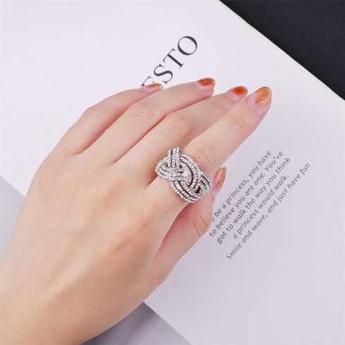 Nicole Miller New York Silvertone Twisted Stretch Clear Crystal Rhinestones Fashion Ring in Saudi Arabia