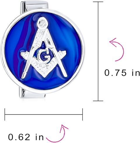 Round Circle Disc Freemasons Compass Symbol Masonic Cufflinks For Men Royal Blue Enamel Two Tone .925 Sterling Silver Hinge Bullet Back in Saudi Arabia