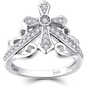 JO WISDOM 925 Sterling Silver Cubic Zirconia Cross Crown Promise Ring in Saudi Arabia
