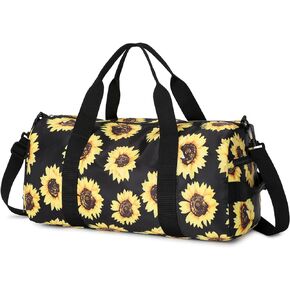 Sports Gym Bag for Women Girls Travel Duffle Bag Foldable Weekender Bag Overnight Bag Large Travel Bags with Shoe Compartment, Sunflower in Kuwait