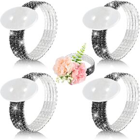 Bonuci 4 Pieces Corsage Wristlet Bands Rhinestone Bracelet Wristlets Stretch DIY Wedding Wristband Corsage Accessories Bracelets for Wedding Party Prom Bride Shower Party Anniversary
