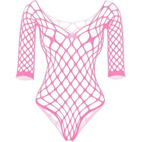 Vorifun Women Fishnet Lingerie V-Neck Babydoll Mini Dress See Through Sleepwear One Piece One Size