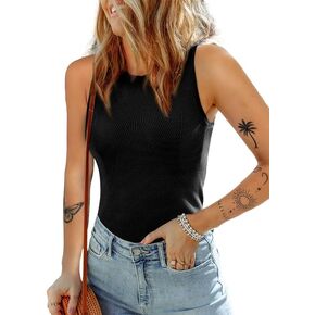 Dokotoo Womens Summer Ribbed Sleeveless Tank Tops High Neck 2024 Vest Slim Fitted Basic Shirt