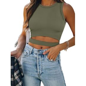 ANRABESS Women Tank Tops High Neck Sexy Sleeveless Cutout Racer Back Crop Tops