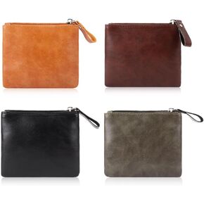 اوياشيك 4 قطع من محفظة العملات المعدنية الجلدية حامل البطاقات محفظة بسحاب حقيبة تغيير حقيبة ماكياج مع حلقة مفاتيح للرجال والنساء، محفظة عملات معدنية in Kuwait