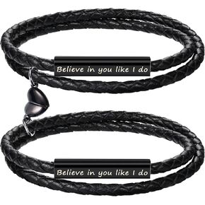 Couple Bracelets for Women Gifts for Men Wedding Anniversary Birthay Gifts for Boyfriend Girlfriend Matching Bracelet 2pcs Engraved Promise Leather Gift Christmas Jewelry in Kuwait