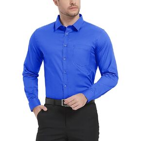 MAGCOMSEN Men's Long Sleeve Dress Shirts with Pocket Cotton Regular Fit Business Shirt Solid Button Down Shirt