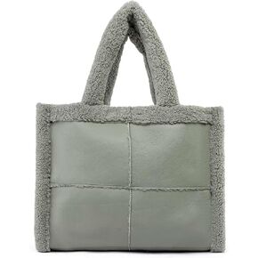 Like Dreams Large Sherpa Tote Bag, Inner Pocket Vegan Leather, Large Tote Hand bags for Women, Fashion Winter Purse