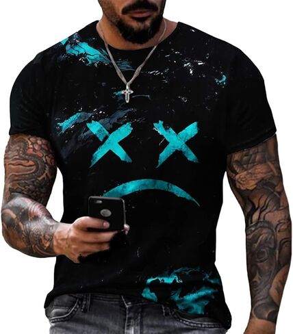 تي شيرت علوي برسومات جرافيكية متباينة للرجال من Grimace Novelty in Kuwait