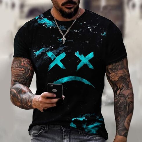 تي شيرت علوي برسومات جرافيكية متباينة للرجال من Grimace Novelty in Kuwait