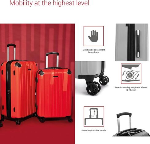 سويس موبيليتي مجموعة حقائب سفر بهيكل صلب من بي في جي كوليكشن مكونة من 3 قطع، حقائب قابلة للتوسيع بعجلات دوارة 360 درجة، مقبض قابل للسحب، 20 انش للحمل، مقاس متوسط 24 انش، حقائب كبيرة 28 انش، فضي, فضي in Kuwait