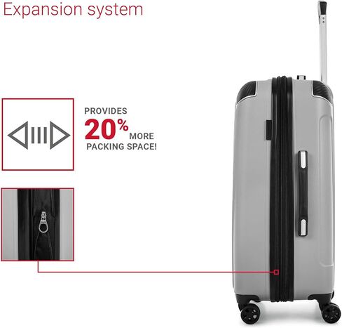 سويس موبيليتي مجموعة حقائب سفر بهيكل صلب من بي في جي كوليكشن مكونة من 3 قطع، حقائب قابلة للتوسيع بعجلات دوارة 360 درجة، مقبض قابل للسحب، 20 انش للحمل، مقاس متوسط 24 انش، حقائب كبيرة 28 انش، فضي, فضي in Kuwait