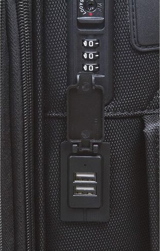 Dejuno Executive 3-Piece Spinner Luggage Set with USB Port, Black in Saudi Arabia