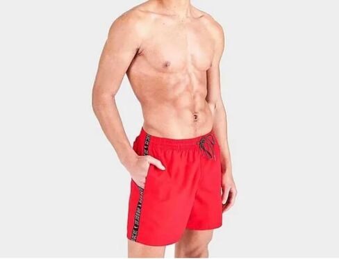 شعار Swoosh مسجل 5 بوصة شورت سباحة Volley مقاس كبير، لون أحمر للصالة الرياضية in Saudi Arabia