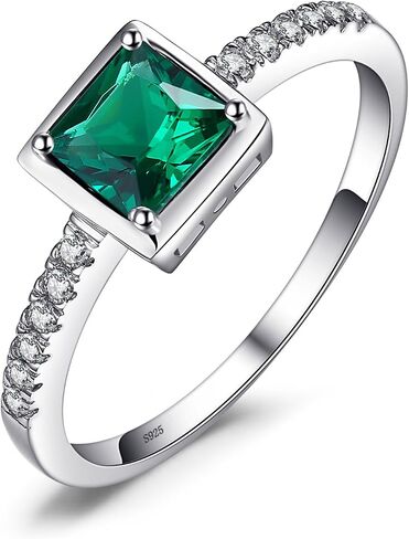 JewelryPalace قطع مربع 1 قيراط مكون من الياقوت مقلد خواتم سوليتير الزمرد لها، 14 قيراط أبيض أصفر وردي من الذهب 925 خاتم وعد من الفضة الاسترليني للنساء، خواتم مجموعات مجوهرات من الأحجار الكريمة in Saudi Arabia