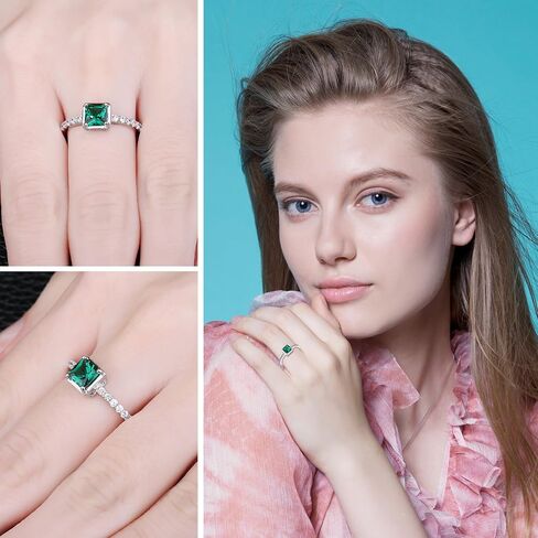 JewelryPalace قطع مربع 1 قيراط مكون من الياقوت مقلد خواتم سوليتير الزمرد لها، 14 قيراط أبيض أصفر وردي من الذهب 925 خاتم وعد من الفضة الاسترليني للنساء، خواتم مجموعات مجوهرات من الأحجار الكريمة in Saudi Arabia