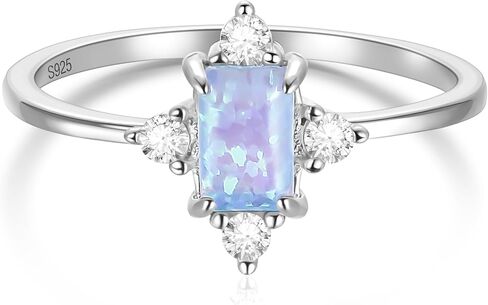 SHINYSO 925 Sterling Silver Ring Wedding Band for Women Created Opal Engagement Promise Ring and Anniversary Eternity Ring Size 4-10 in Saudi Arabia
