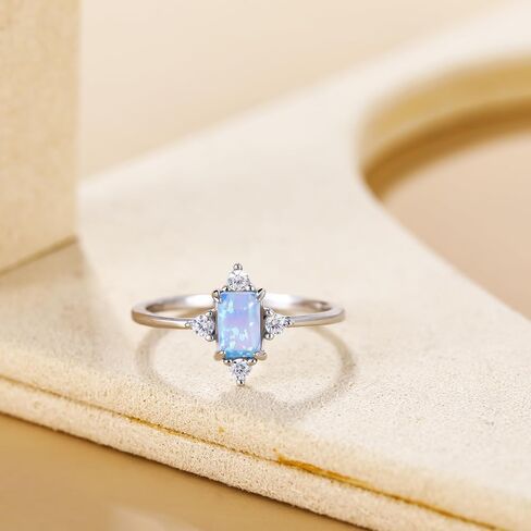 SHINYSO 925 Sterling Silver Ring Wedding Band for Women Created Opal Engagement Promise Ring and Anniversary Eternity Ring Size 4-10 in Saudi Arabia