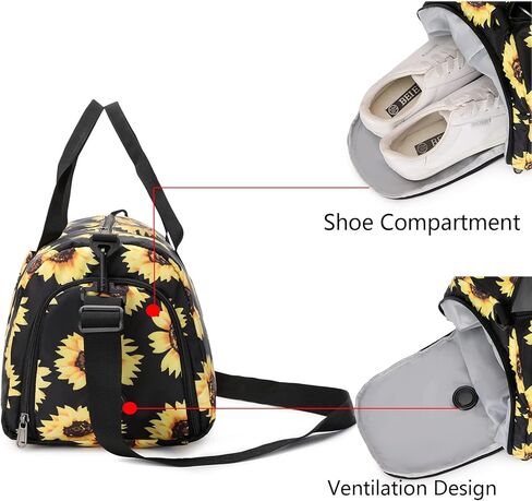 Sports Gym Bag for Women Girls Travel Duffle Bag Foldable Weekender Bag Overnight Bag Large Travel Bags with Shoe Compartment, Sunflower in Kuwait