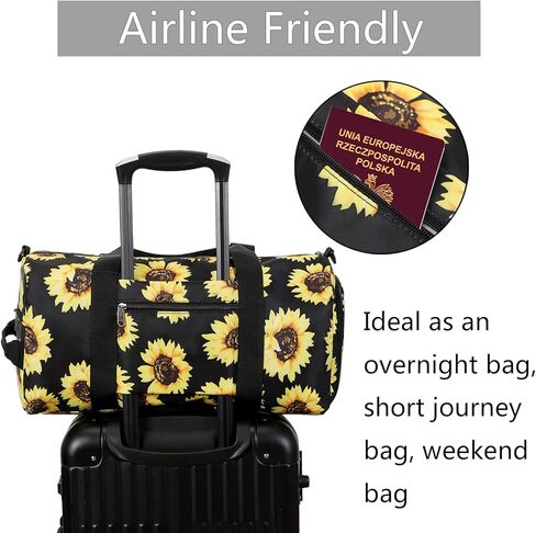 Sports Gym Bag for Women Girls Travel Duffle Bag Foldable Weekender Bag Overnight Bag Large Travel Bags with Shoe Compartment, Sunflower in Kuwait