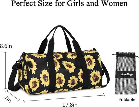 Sports Gym Bag for Women Girls Travel Duffle Bag Foldable Weekender Bag Overnight Bag Large Travel Bags with Shoe Compartment, Sunflower in Kuwait
