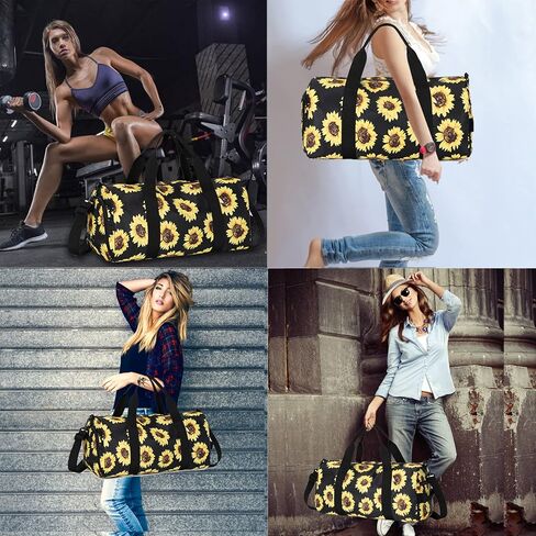 Sports Gym Bag for Women Girls Travel Duffle Bag Foldable Weekender Bag Overnight Bag Large Travel Bags with Shoe Compartment, Sunflower in Kuwait