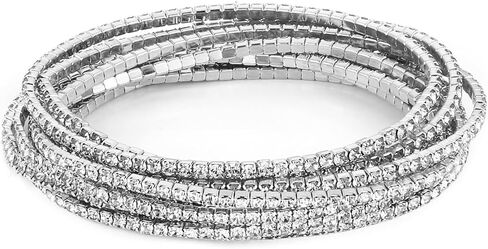 HZMAN 10 Pcs Tennis Bracelets Set for Women Girl 14K Gold Plated Dainty Cubic Zirconia Adjustable Stackable Stretch Bracelet Wedding Party Jewelry Gift in Saudi Arabia