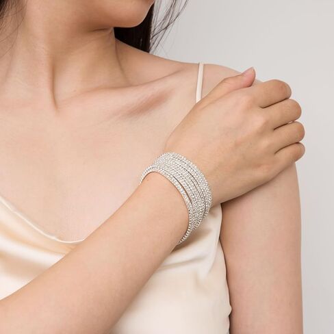 HZMAN 10 Pcs Tennis Bracelets Set for Women Girl 14K Gold Plated Dainty Cubic Zirconia Adjustable Stackable Stretch Bracelet Wedding Party Jewelry Gift in Saudi Arabia
