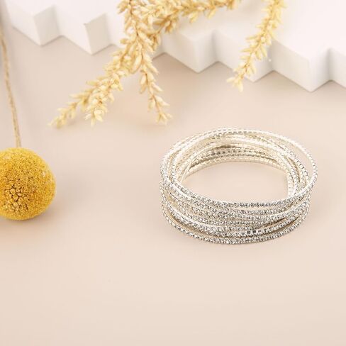 HZMAN 10 Pcs Tennis Bracelets Set for Women Girl 14K Gold Plated Dainty Cubic Zirconia Adjustable Stackable Stretch Bracelet Wedding Party Jewelry Gift in Saudi Arabia