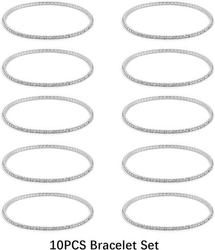 HZMAN 10 Pcs Tennis Bracelets Set for Women Girl 14K Gold Plated Dainty Cubic Zirconia Adjustable Stackable Stretch Bracelet Wedding Party Jewelry Gift in Saudi Arabia