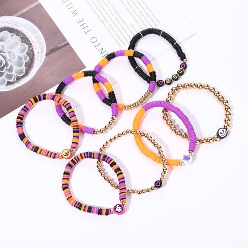 NVENF Rainbow Heishi Bracelets for Women Stackable African Vinyl Disc Bead Stretch Bracelets Bohemia Layered Surfer Bracelets Summer Beach Accessory in Saudi Arabia