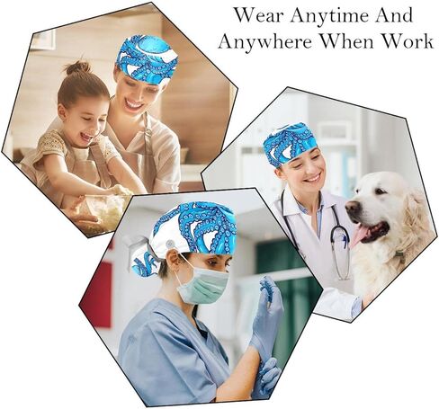 قبعات منتفخة قابلة للتعديل من قطعتين قبعة بيسبول رياضية للعمل مع حقيبة ذيل الحصان قبعة ممرضة جراحية ناعمة in Kuwait