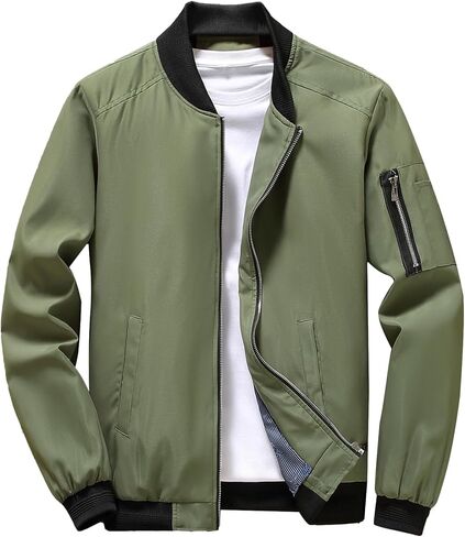 PEGENO Men's Lightweight Spring Fall Flight Bomber Jacket Sportwear Full Zip Windbreaker Casual Thin Coat in Saudi Arabia