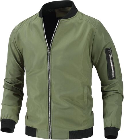 PEGENO Men's Lightweight Spring Fall Flight Bomber Jacket Sportwear Full Zip Windbreaker Casual Thin Coat in Saudi Arabia