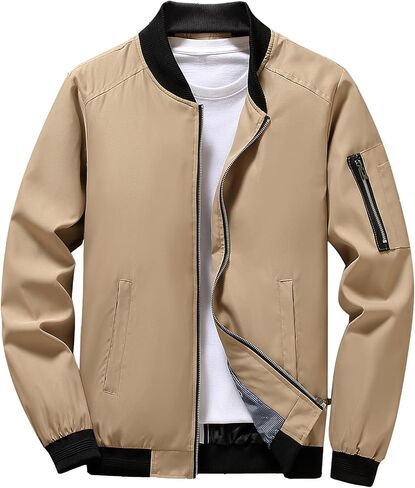 PEGENO Men's Lightweight Spring Fall Flight Bomber Jacket Sportwear Full Zip Windbreaker Casual Thin Coat in Saudi Arabia