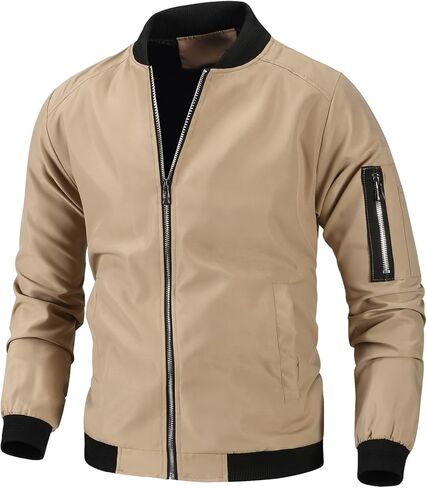 PEGENO Men's Lightweight Spring Fall Flight Bomber Jacket Sportwear Full Zip Windbreaker Casual Thin Coat in Saudi Arabia