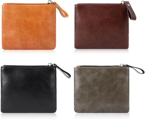 اوياشيك 4 قطع من محفظة العملات المعدنية الجلدية حامل البطاقات محفظة بسحاب حقيبة تغيير حقيبة ماكياج مع حلقة مفاتيح للرجال والنساء، محفظة عملات معدنية in Kuwait