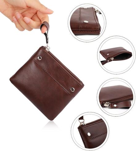 اوياشيك 4 قطع من محفظة العملات المعدنية الجلدية حامل البطاقات محفظة بسحاب حقيبة تغيير حقيبة ماكياج مع حلقة مفاتيح للرجال والنساء، محفظة عملات معدنية in Kuwait