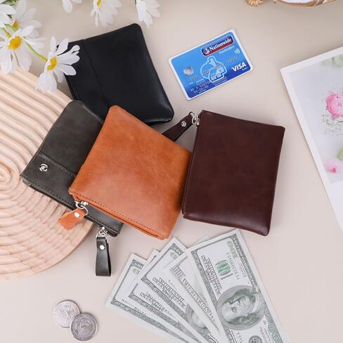 اوياشيك 4 قطع من محفظة العملات المعدنية الجلدية حامل البطاقات محفظة بسحاب حقيبة تغيير حقيبة ماكياج مع حلقة مفاتيح للرجال والنساء، محفظة عملات معدنية in Kuwait