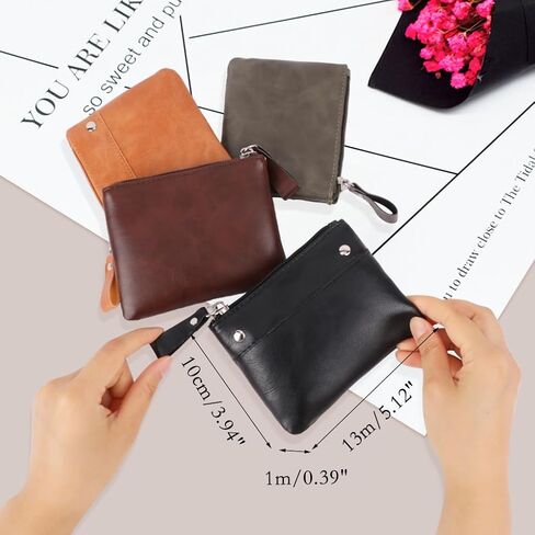 اوياشيك 4 قطع من محفظة العملات المعدنية الجلدية حامل البطاقات محفظة بسحاب حقيبة تغيير حقيبة ماكياج مع حلقة مفاتيح للرجال والنساء، محفظة عملات معدنية in Kuwait